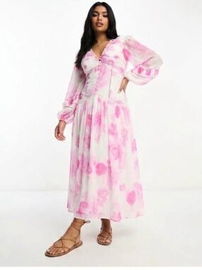 ASOS Pink Floral V‑Neck Maxi Dress